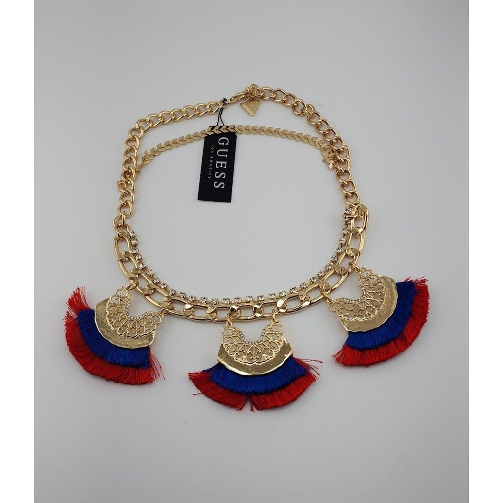 GUESS Gold-Tone Crystal & Fringe Statement Necklace, 16" + 2" extender